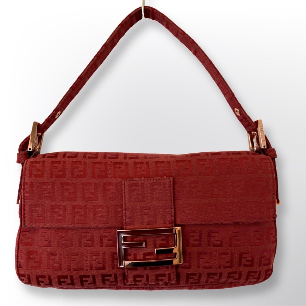 Fendi Red Zucchino Canvas Mama Baguette Bag